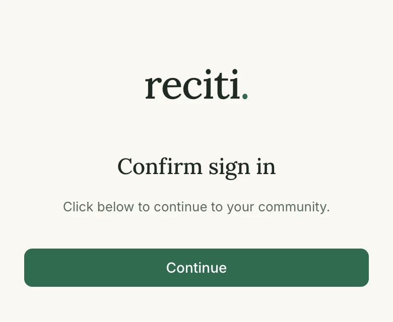 A page titled Confirm sign in with a single Continue button.